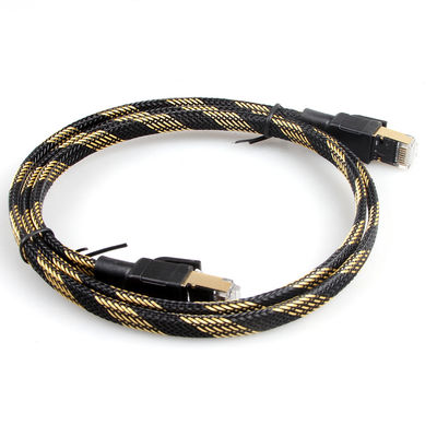 Alta velocidade trançada amarela preta lisa de nylon do cabo de remendo dos ethernet Cat7