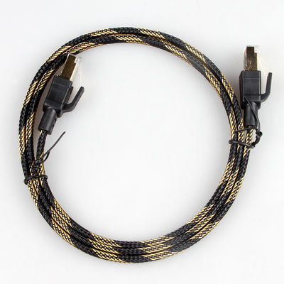 Alta velocidade trançada amarela preta lisa de nylon do cabo de remendo dos ethernet Cat7