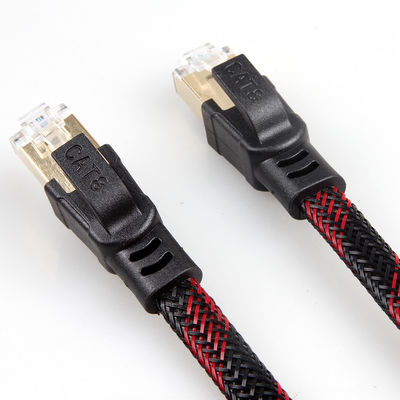 Antiparasitário preto vermelho do cabo ethernet Cat8 trançado de nylon estável