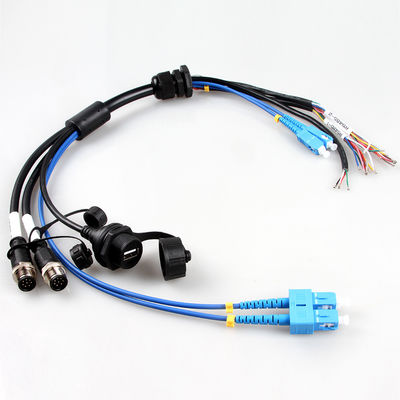 Conjunto de cabo impermeável aeroespacial M12+USB do chicote de fios do fio Female+Fiber ótico