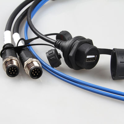 Conjunto de cabo impermeável aeroespacial M12+USB do chicote de fios do fio Female+Fiber ótico