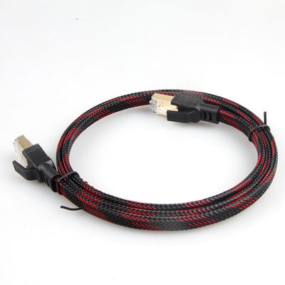 Antiparasitário preto vermelho do cabo ethernet Cat8 trançado de nylon estável