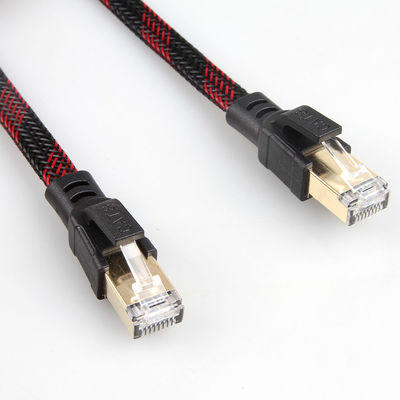 Antiparasitário preto vermelho do cabo ethernet Cat8 trançado de nylon estável