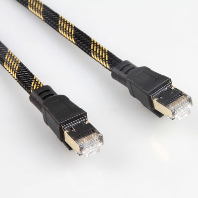 Alta velocidade amarela preta trançada de nylon do cabo estável do remendo do RJ45 Cat8