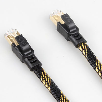 Alta velocidade amarela preta trançada de nylon do cabo estável do remendo do RJ45 Cat8