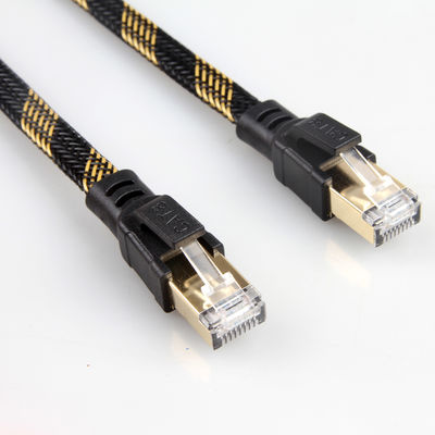 Alta velocidade amarela preta trançada de nylon do cabo estável do remendo do RJ45 Cat8