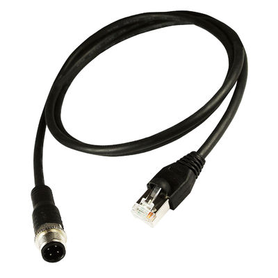 M12 à cor industrial do preto do cabo ethernet Cat5e Cat6 do gigabit Rj45
