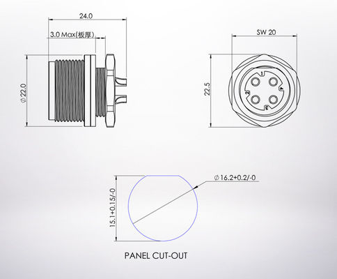 Conector de cabo industrial impermeável M16 do chicote de fios do fio IP68 4pins a XH2.5